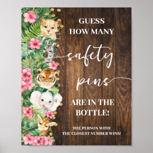 Rustic Pink Safari How Many Safety Pin Shower Game Poster