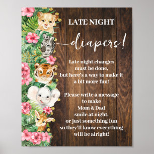 Rustic Pink Safari Late Night Diapers Shower Game Poster