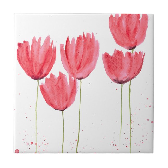 Rustic pink Tulips flowers chic ceramic tile (Front)