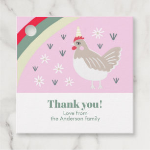 Rustic Pink Vintage Chicken Illustration  Favour Tags