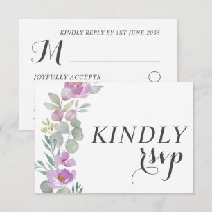 Rustic Pink Watercolor Floral Wedding RSVP Card