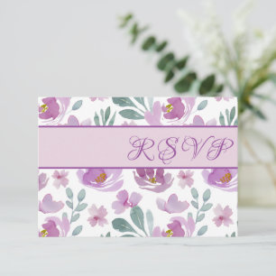 Rustic Pink Watercolor Floral Wedding RSVP Card