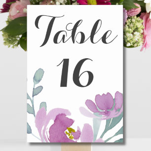Rustic Pink Watercolor Floral Wedding  Table Number