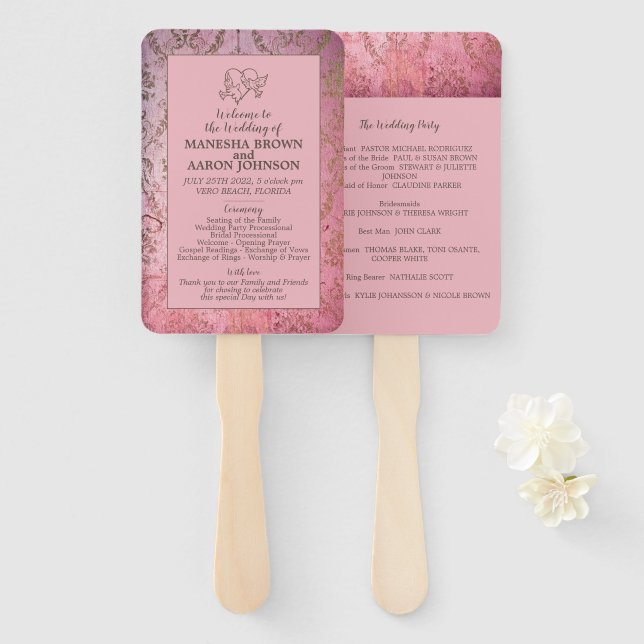 RUSTIC PINK - Wedding Program Fan (Front and Back)