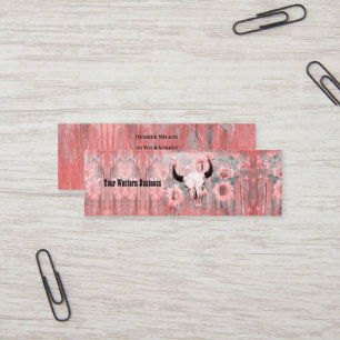 Rustic Pink Western Bull Skull Sunflowers On Wood Mini Business Card