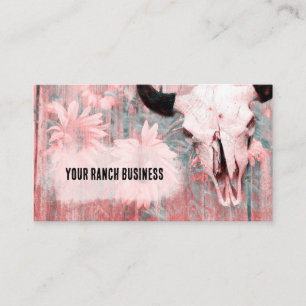 Rustic Pink Western Bull Skull Sunflowers Wood Business Card