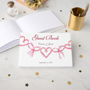 Rustic Pink White Hearts Country Wedding Guest Book