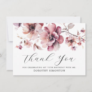 Rustic Pink Wildflower 70th Birthday Thank You