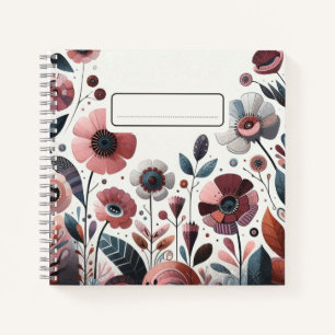  Rustic Pink Wildflower with Teal Accents Notebook