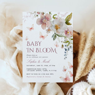 Rustic Pink Wildflowers Baby In Bloom Invitation