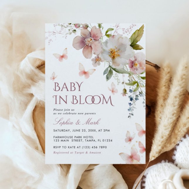 Rustic Pink Wildflowers Baby In Bloom Invitation (Creator Uploaded)
