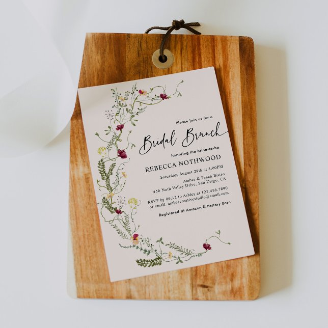 Rustic Pink Wildflowers Bridal Brunch Invitation (Creator Uploaded)