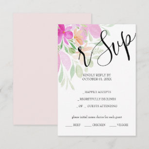 Rustic Pink Wildflowers Watercolor Hand-painted RSVP Card