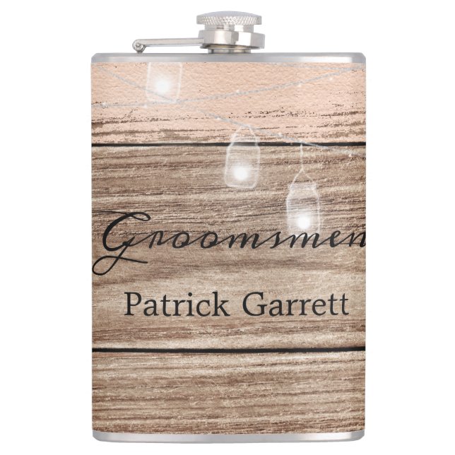 Rustic Pink Wood and Lanterns Hip Flask (Front)