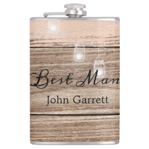 Rustic Pink Wood and Lanterns Hip Flask