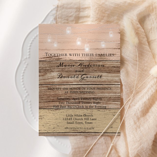 Rustic Pink Wood and Lanterns Invitation (Creator Uploaded)
