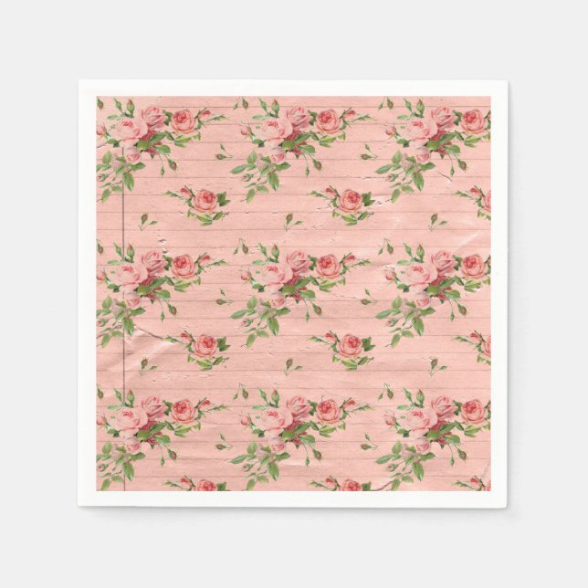 Rustic Pink Wood Roses Napkin (Front)