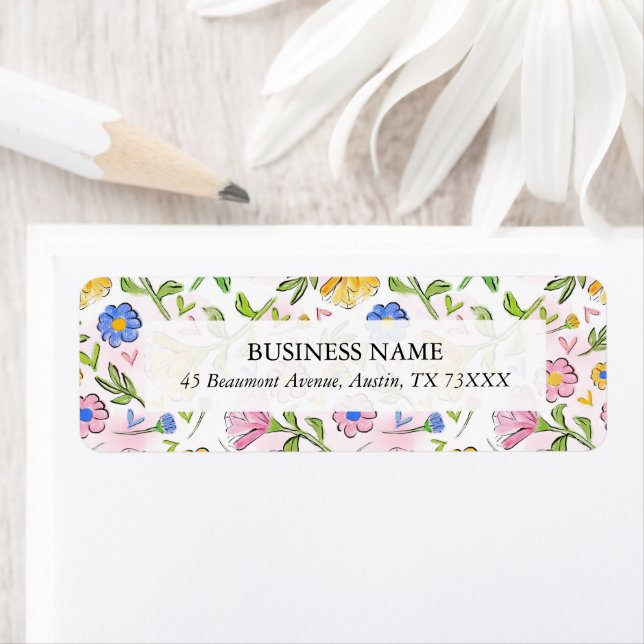 Rustic Pink Yellow Blue Floral Return Address (Insitu)