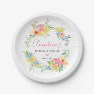 Rustic Pink Yellow Watercolor Floral Paper Plate
