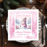 Rustic Pinkmas Cozy Winter Scene Kids Party Xmas Napkin<br><div class="desc">✅ For matching items search #67S in my collections ✅ Celebrate the magic of the season with these charming Christmas napkins featuring a delightful watercolor pink snowman surrounded by a cozy pastel winter forest scene. Designed in soft blush tones with whimsical snowy details, these festive napkins add a warm and...</div>