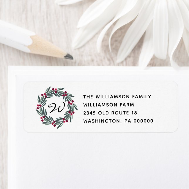 Rustic  Pip Berry Wreath  Christmas Return Address (Insitu)