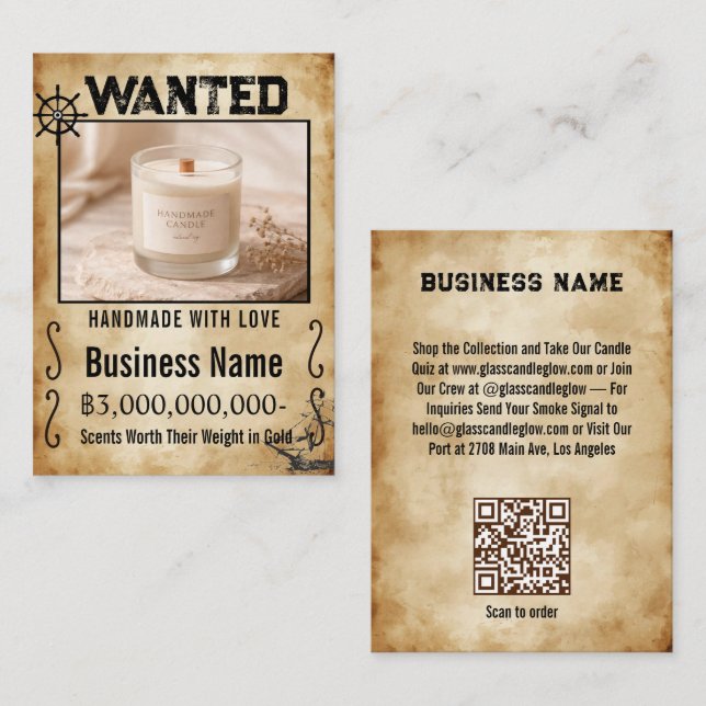 Rustic Pirate Wanted Poster Candle Business Card (Front/Back)