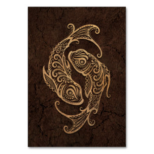 Rustic Pisces Zodiac Sign on Stone Effect Table Number