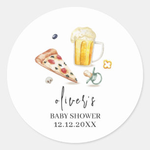 Rustic Pizza Beers Pacifier Baby Shower  Classic Round Sticker