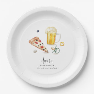 Rustic Pizza Beers Pacifier Baby Shower  Paper Plate