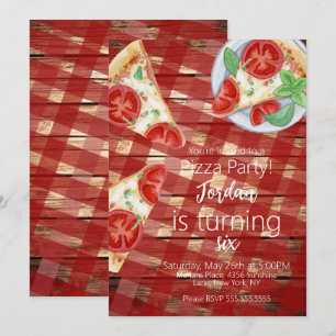 Rustic Pizza Slices Birthday Party Script   Invitation