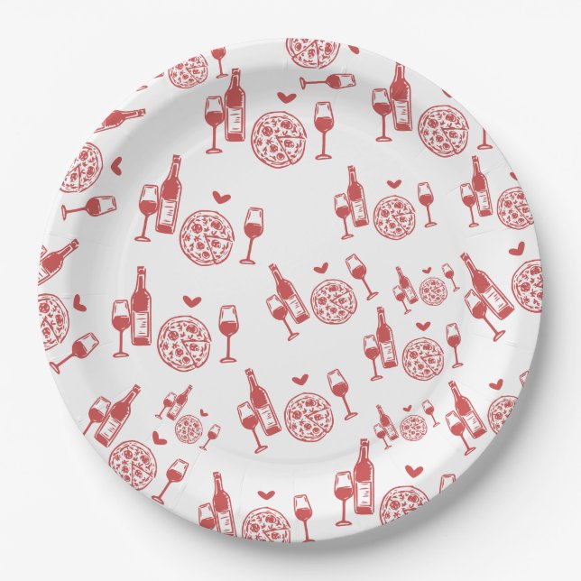 Rustic Pizza & Wine Bridal Shower  Paper Plate (Front)