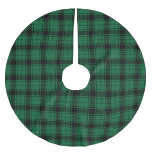 Rustic plaid black green tartan country pattern brushed polyester tree skirt
