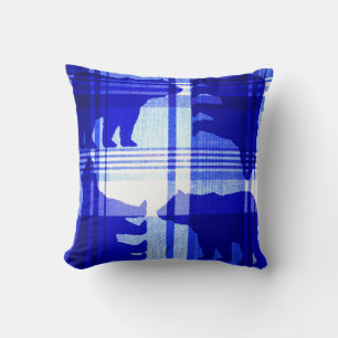 Rustic plaid blue bear throw pillow