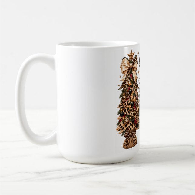 Rustic Plaid Bow Christmas Trees Holiday Style Coffee Mug (Left)