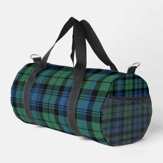 Rustic Plaid Campbell Green Blue Tartan Duffle Bag (Right Corner)