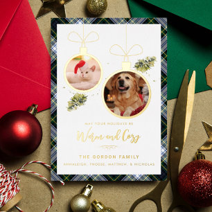 Rustic Plaid Christmas 2 Pet Photos Tartan Gold