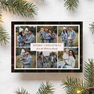 Rustic Plaid Christmas 6 Photo Collage Holiday Card