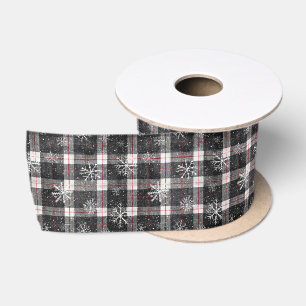 Rustic Plaid Christmas Winter Snowflakes Satin Ribbon