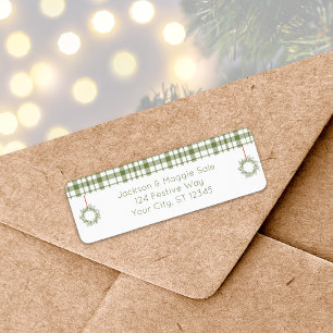 Rustic Plaid Christmas Wreath Return Address Label