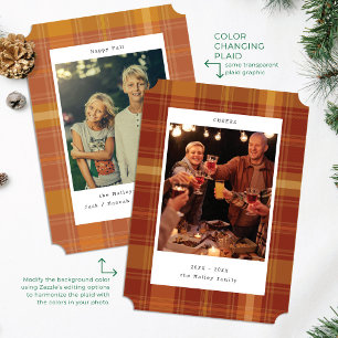 Rustic Plaid Colour Changing Photo Holiday Cheers Card
