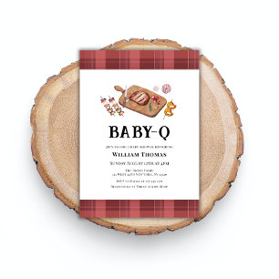 Rustic Plaid Country Baby Q Baby Shower Invitation