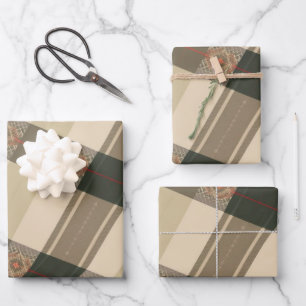 Rustic Plaid Elegance: Folk English Design Wrapping Paper Sheet