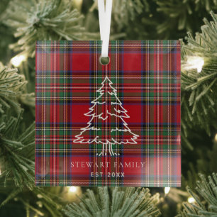 Rustic Plaid Elegant Stewart Tartan Glass Tree Decoration