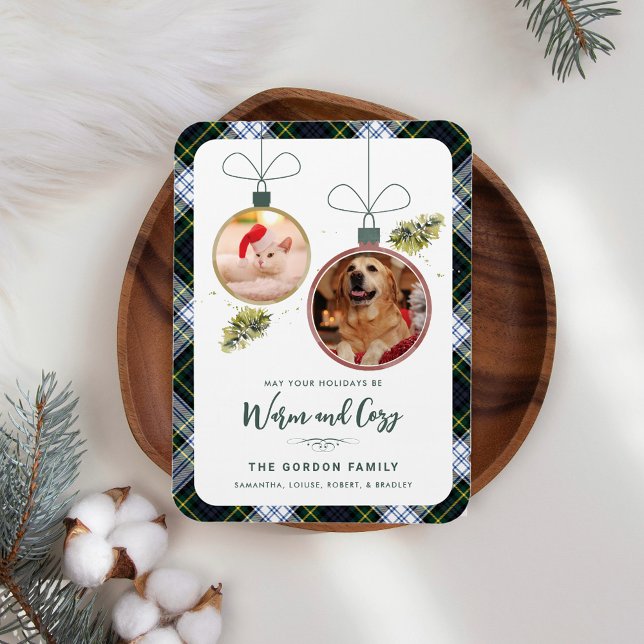 Rustic Plaid Family Christmas 2 Pet Photos Tartan Magnet (Rustic Plaid 2 Pet Photos Gordon Tartan Christmas Greetings Magnet)