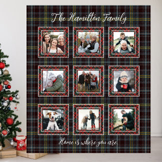Rustic Plaid Family Photo Collage Blanket