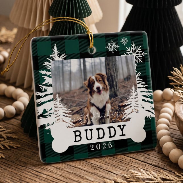 Rustic Plaid Farm Fresh Christmas Tree Dog Photo Ceramic Ornament (Rustic Plaid Farm Fresh Christmas Tree Dog Photo Ceramic Ornament)