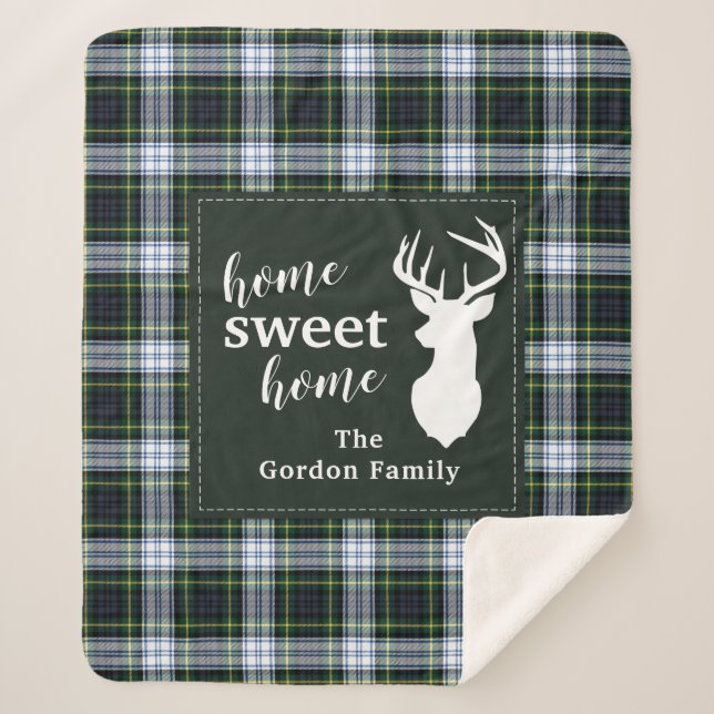 Rustic Plaid Farmhouse Gordon Tartan Sherpa Blanket (Front)