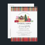 Rustic Plaid Favourite Things Christmas Holidays Invitation Postcard<br><div class="desc">Plaid Favourite Things Christmas Holidays Party Invitation that you can easily customise for your Holidays family and friends get together. Easily repurpose this invitation for other holiday events by clicking the "Customise this" button nested under the "Personalise" link. For additional assistance, please reach out by clicking the "speech bubble" button...</div>