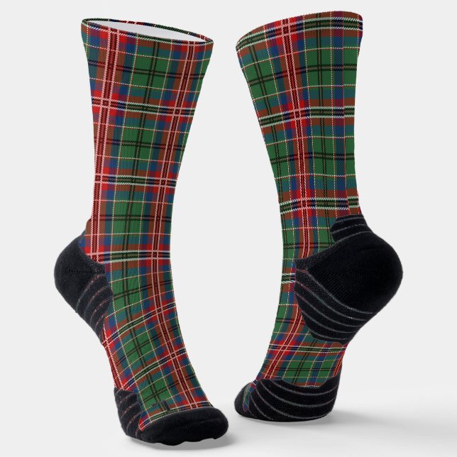 Rustic Plaid Green and Red Chequered Tartan Socks (Angled)
