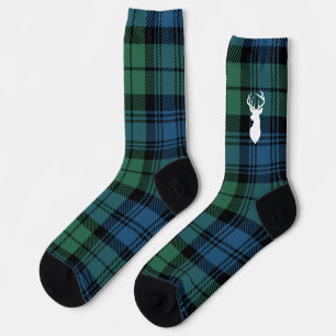 Rustic Plaid Green Blue Antler Campbell Tartan Socks